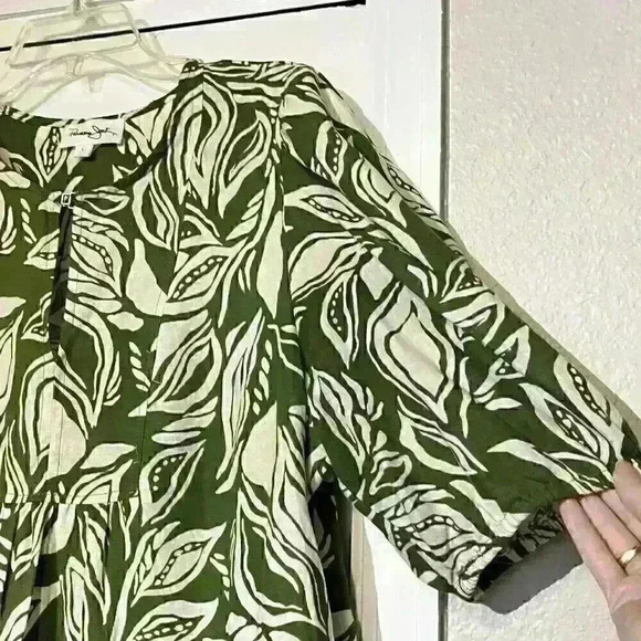 Panama Jack Womens Clasp Garden Beach Leaf Print Linen Rayon Blouse Size Large - Picture 6 of 7